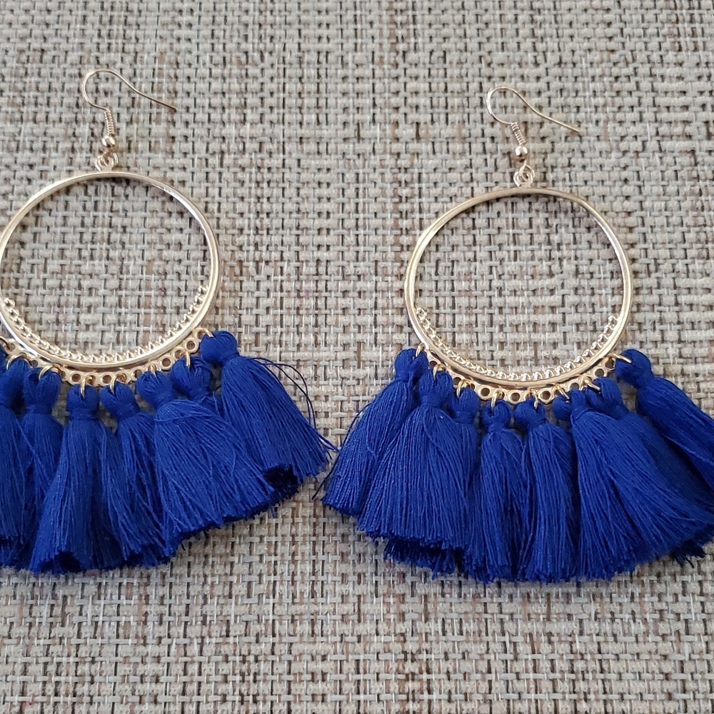 Blue tassel earrings